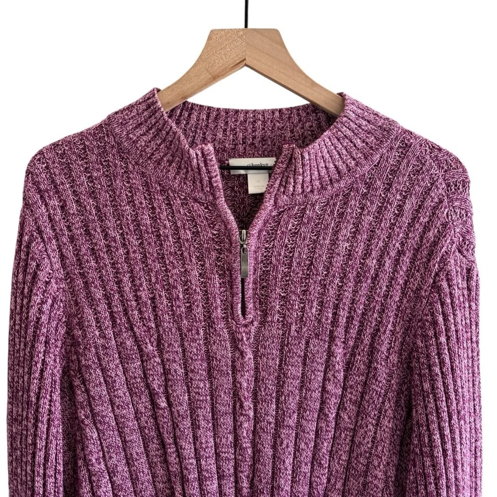 CJ Banks Cable Knit Sweater 1/4 Zip Pullover Long Sleeve 1X Old Money Preppy